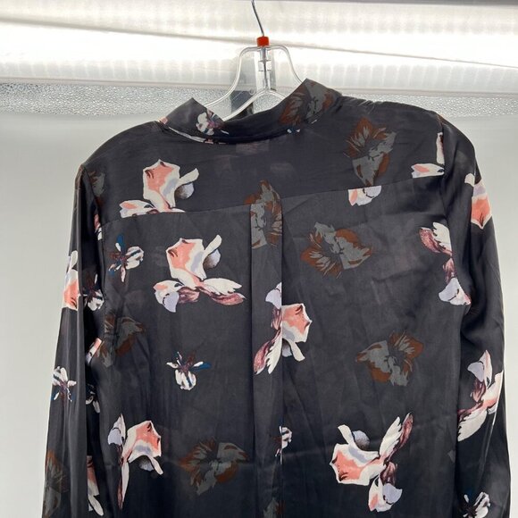 Banana Republic Women's Sheer Button Down Black/Multi Floral Size XS Long Sleeve - Picture 6 of 9